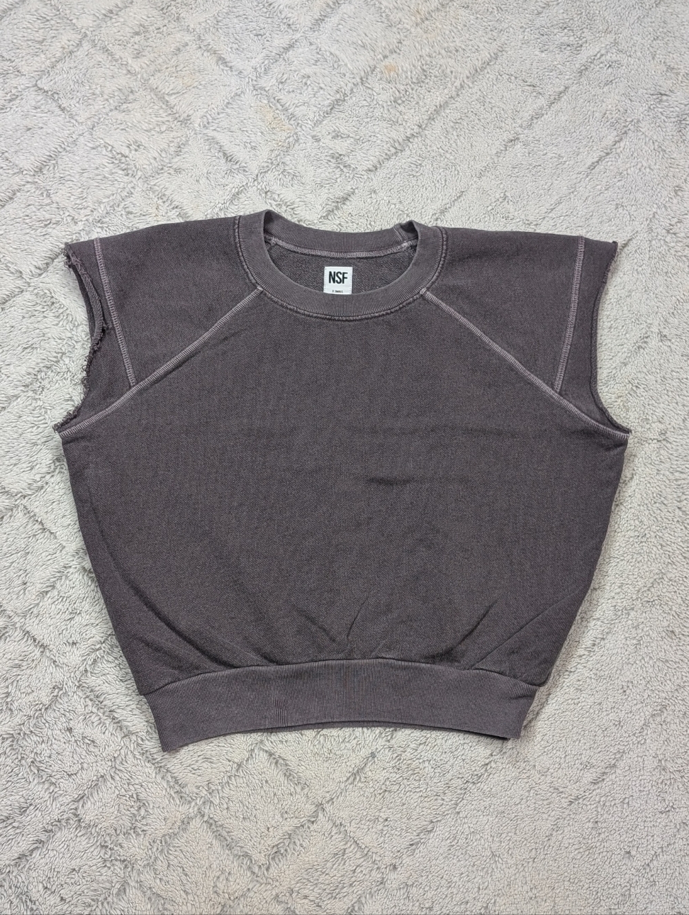 NSF Top Womens XS Gray Muscle Tee Heavy Cotton Terry Cropped Athleisure